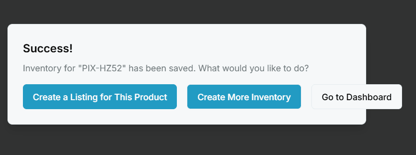 Screenshot of Step 7, the success modal with follow-up actions.